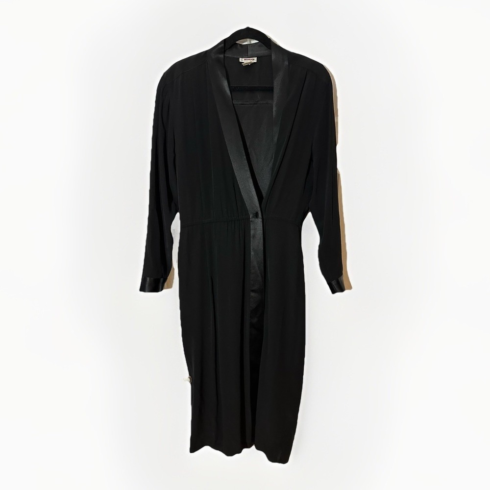 Vintage RODIER Midi Dress Womens Wrap Black LongSleeve Made In France L/XL